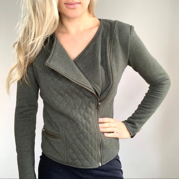 Athleta Jackets & Blazers - Athleta Green Quilted Moto Zipper Sweater Jacket